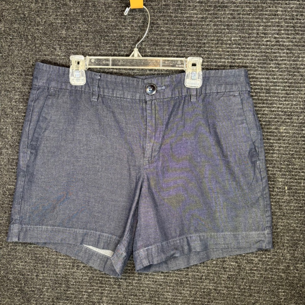 Ann Taylor Factory Womens Blue Chambray Chino Shorts Sz 6 Cotton Stretch Indigo